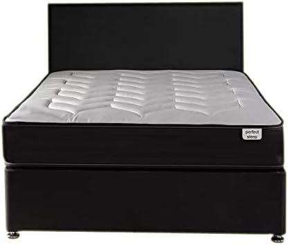 4FT6 Double Black Leather Paris Divan Bed Including Medium feel Quilted Mattress And Headboard