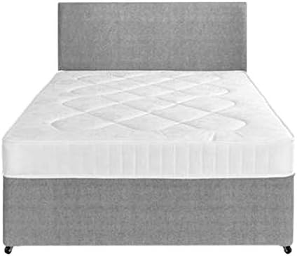 3FT Single Grey Fabric Divan Bed Including Medium feel Quilted Mattress And Headboard