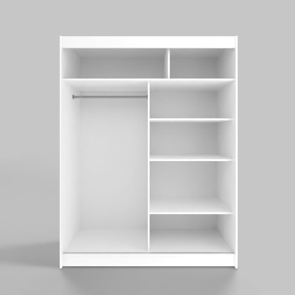 White Series 150 cm Sliding Door Wardrobe with Mirror Widths 100/120/150/180/200/250 cm Furniture for Bedroom Living Room Wardrobe with Hanging Rail
