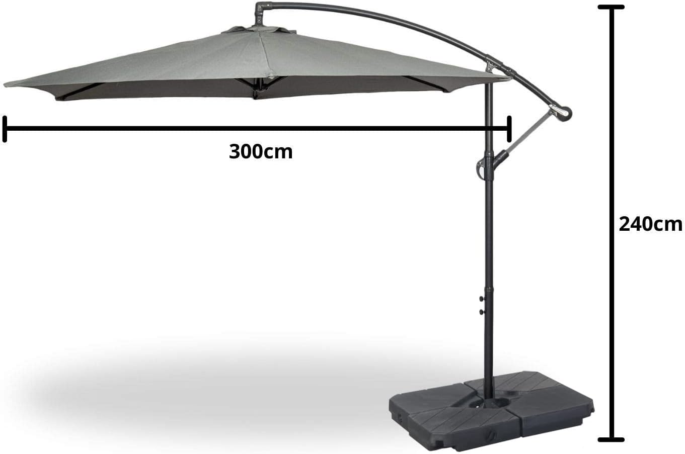 3m Cantilever Banana Parasol - Hanging Parasol with Crank Handle - Outdoor Garden and Patio Sun Shade - with PVC Coated Cover