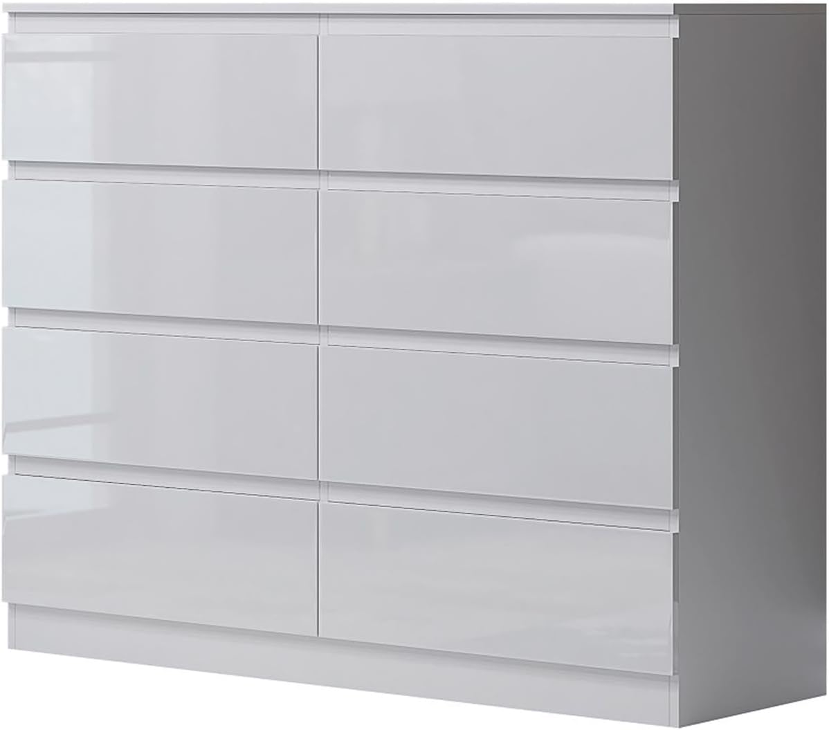 White Gloss XL 8 Drawer Chest. Modern Bedroom Furniture Chest of Drawers.Matt White with White Gloss Drawer Fronts - W110 x H99 x D40cm