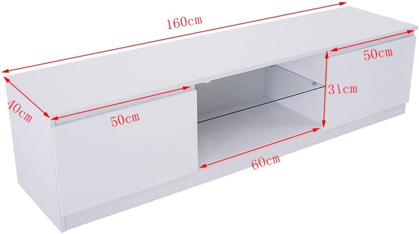 Modern TV Unit Cabinet Stand LED Cupboard 160CM Matt Body and High Gloss Front (White) (White)