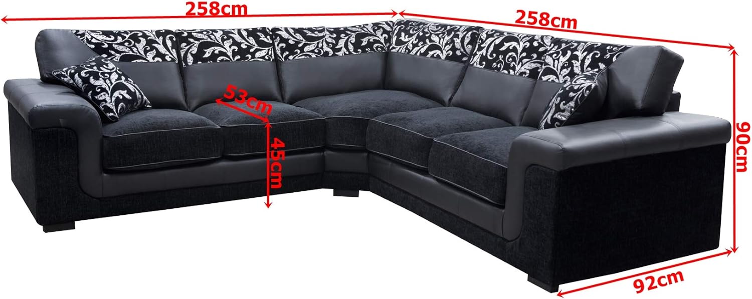 Harmony Corner Sofa Black Faux Leather Fabric Settee