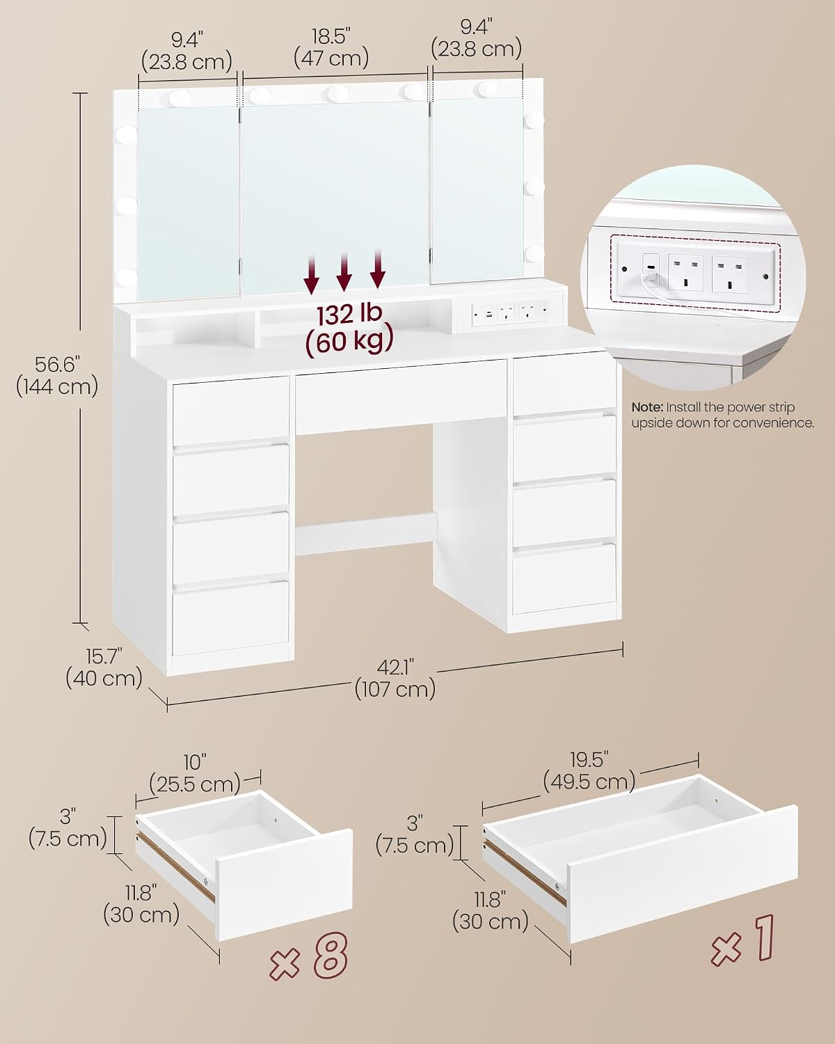 Dressing Table with Tri-Fold Mirror