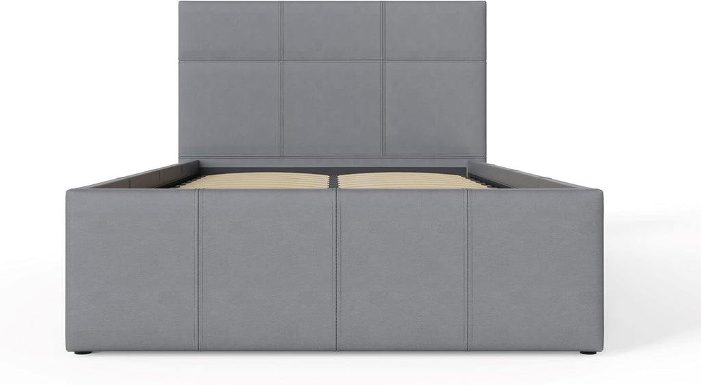 Single Grey Upholstered Fabric Ottoman Bed Frame