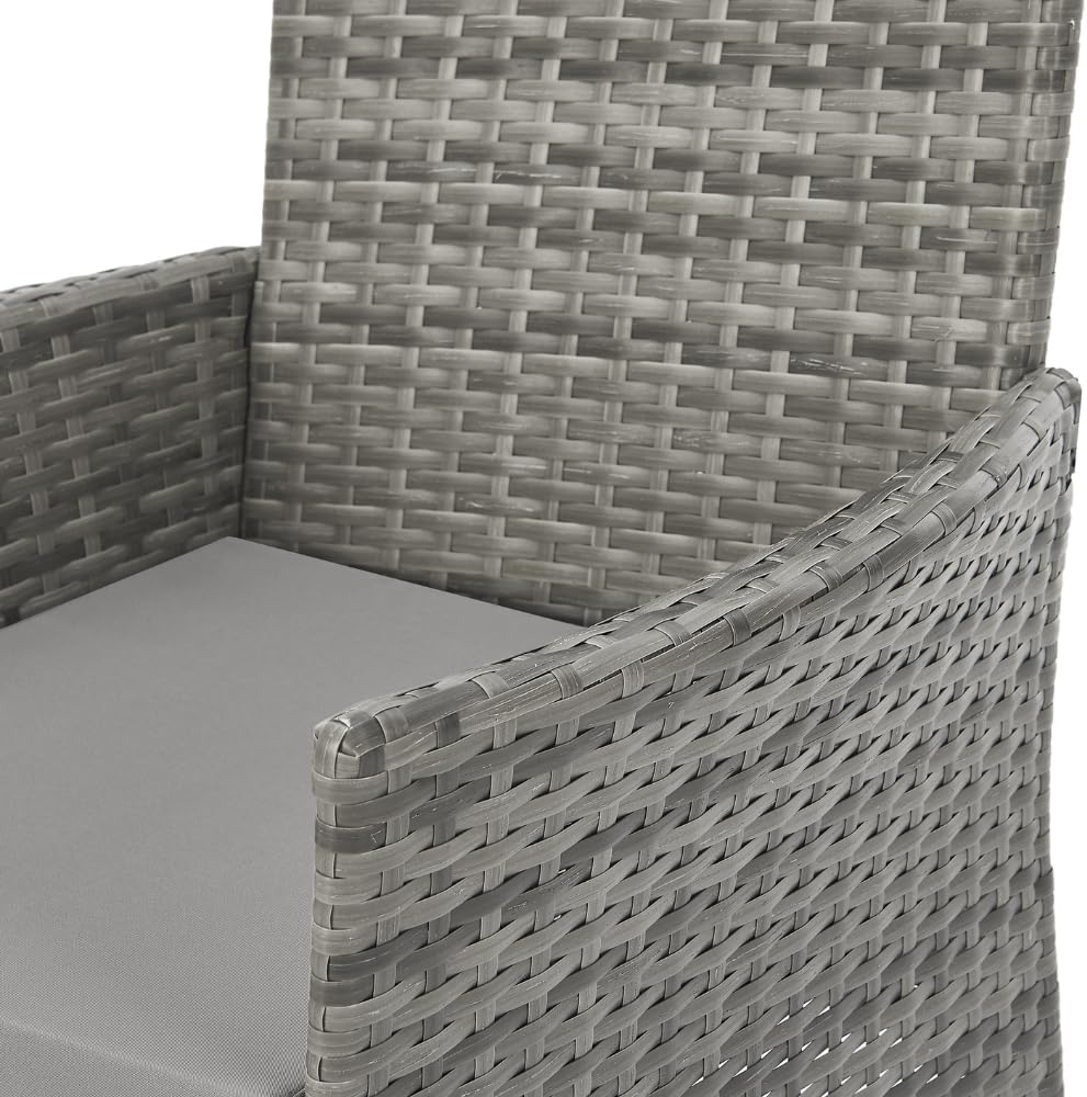 Outdoor Rattan Garden Bistro Set 3 Piece Wicker Table and Chairs Furniture with Cushions Glass Top Coffee Table for Conservatories Balcony Patio Poolside and Terrace (Grey)