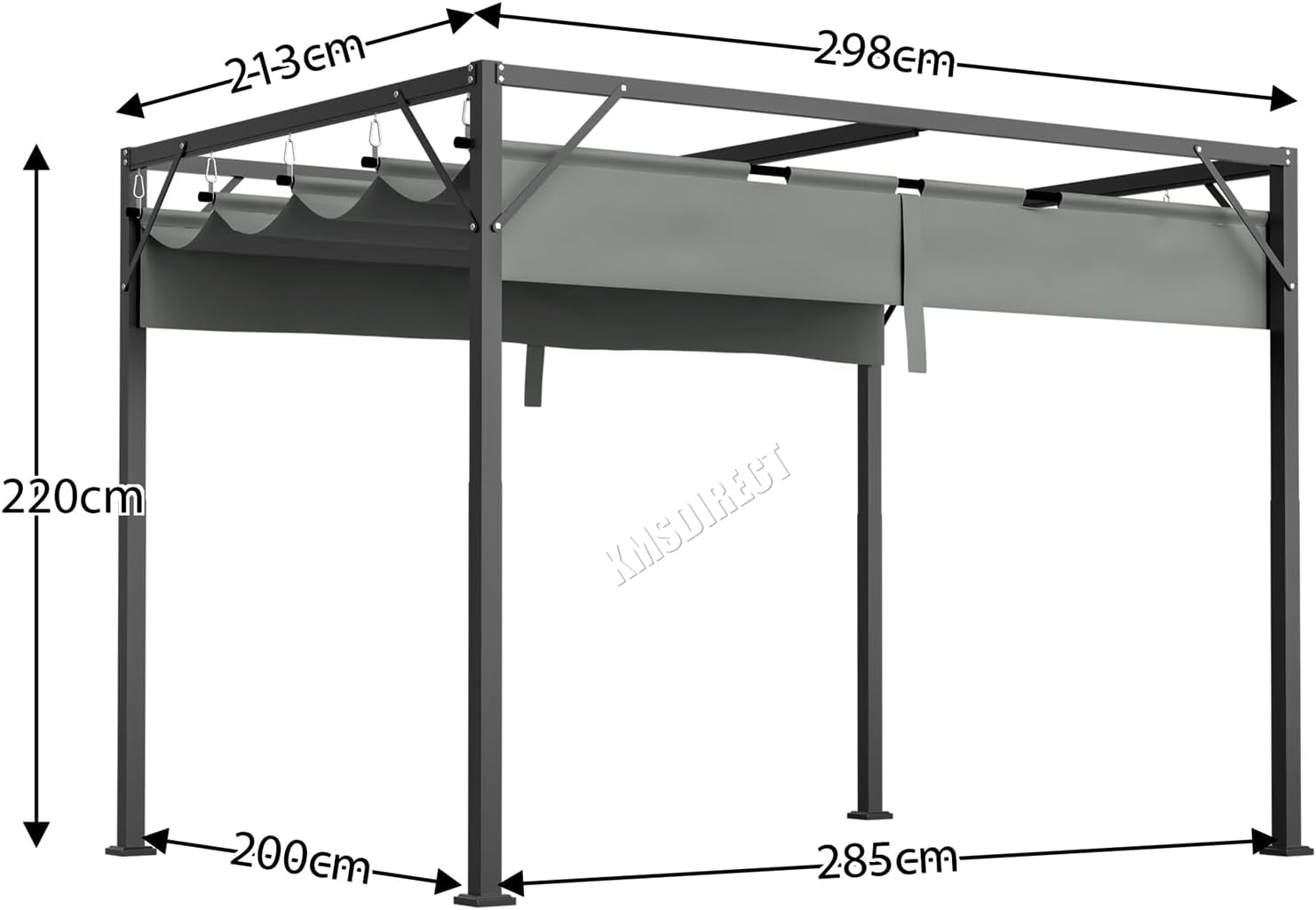Pergola Gazebo 180g PE Polyester UV-Resistant Backyard Garden Sun Shade Roof Shelter Porch Awning Retractable Slide Canopy Outdoor Grape Trellis Patio 3X2M Grey