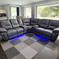 Leather Electric Recliner Sofa With Cupholders - Leather Corner Sofa - 3+2 Seater - USB Charging Ports - LED Lights - Grey(Corner)