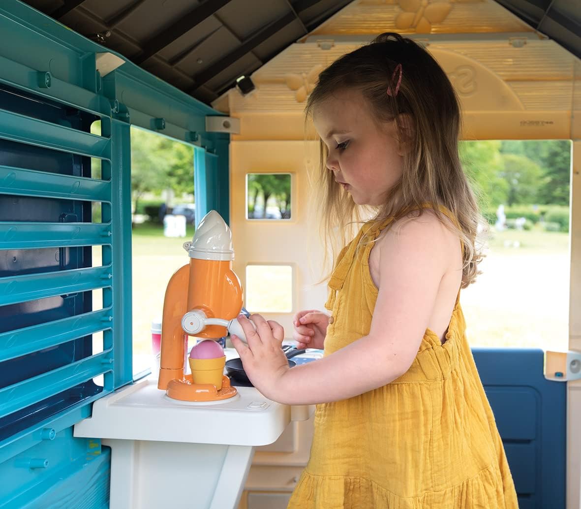 Corner House - Children's Garden Cabin - Snack Theme - Ice Cream Machine - 18 Accessories - Recycled Material - From 2 Years Old - Made in France