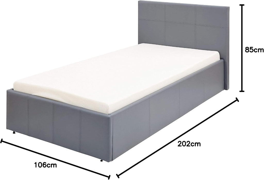 Single Grey Upholstered Fabric Ottoman Bed Frame