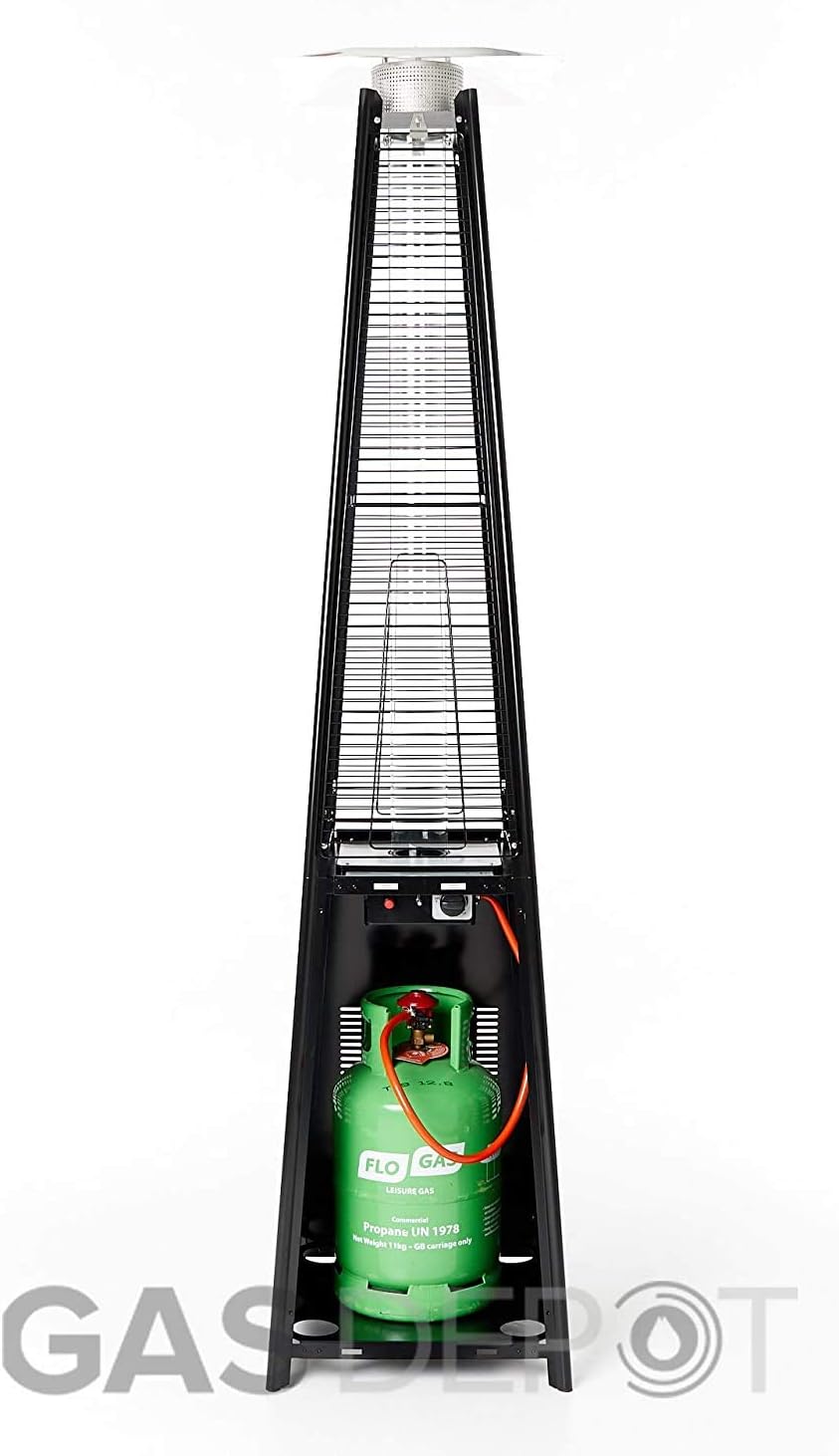 Outdoor Pyramid Patio Heater in Black - 13KW Propane Gas Standing Floor Heater for Outdoors &amp; Gardens - Outside Space Heating for Decking