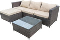 Garden Furniture Rattan Corner Sofa Set with Glass Coffee Table Ottoman for Patio Outdoor Lounge All-weather SFS066 (Mix Dark Natrual Brown+Brown Cushion)