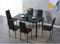 Glass Dining Table and Faux Leather Chairs Dining Room Kitchen Furniture Set (Table140cm + 6 Black Chairs)