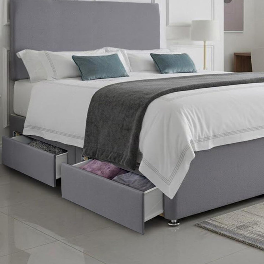 Premium Plain Fabric Divan Bed Set With Mattress