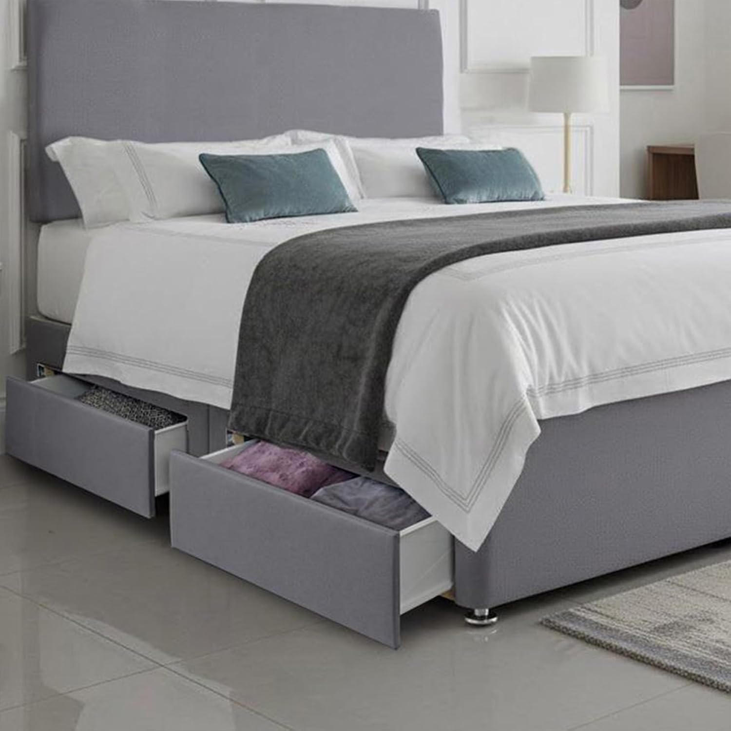 Premium Plain Fabric Divan Bed Set With Mattress
