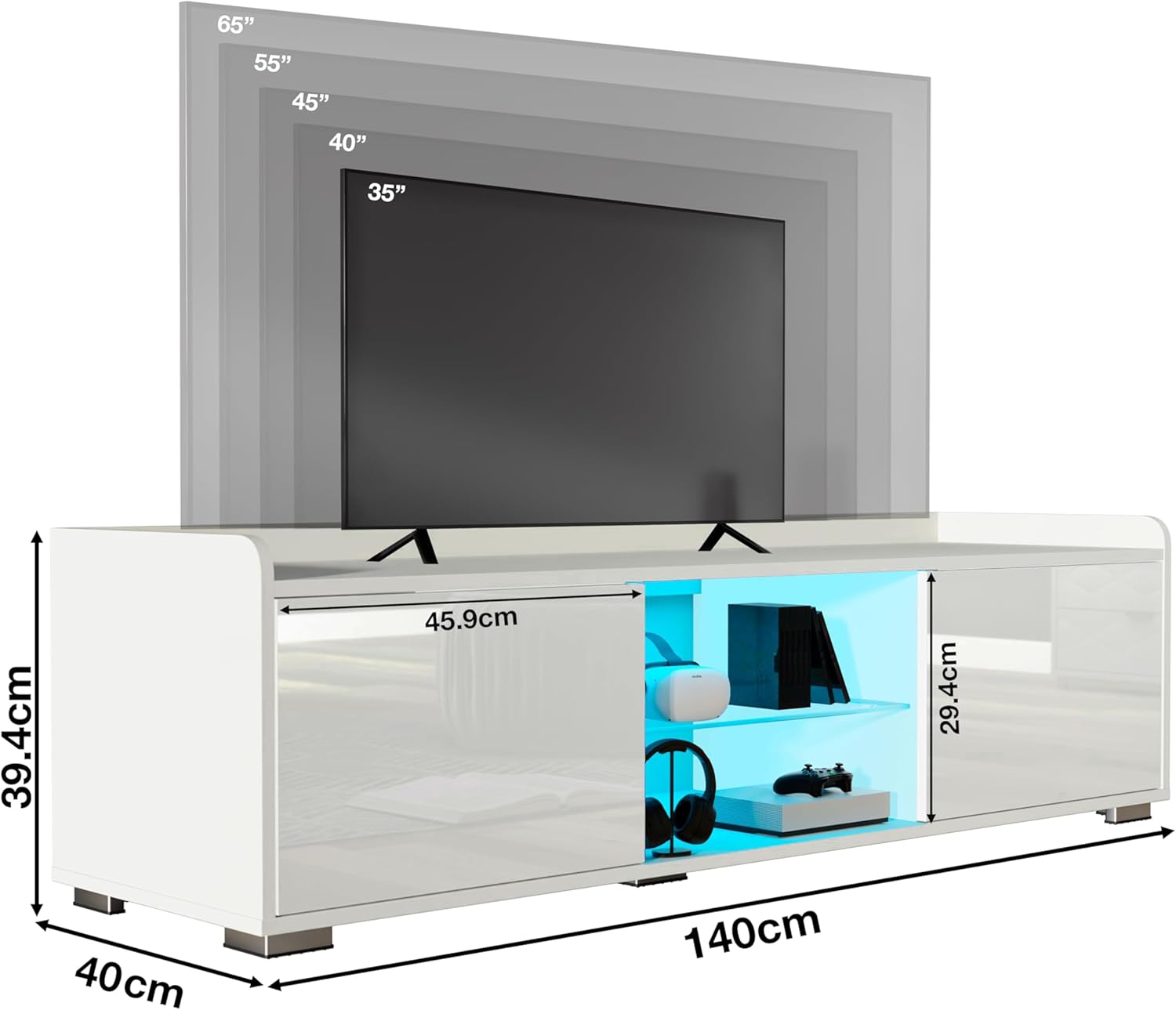 140cm White TV Unit