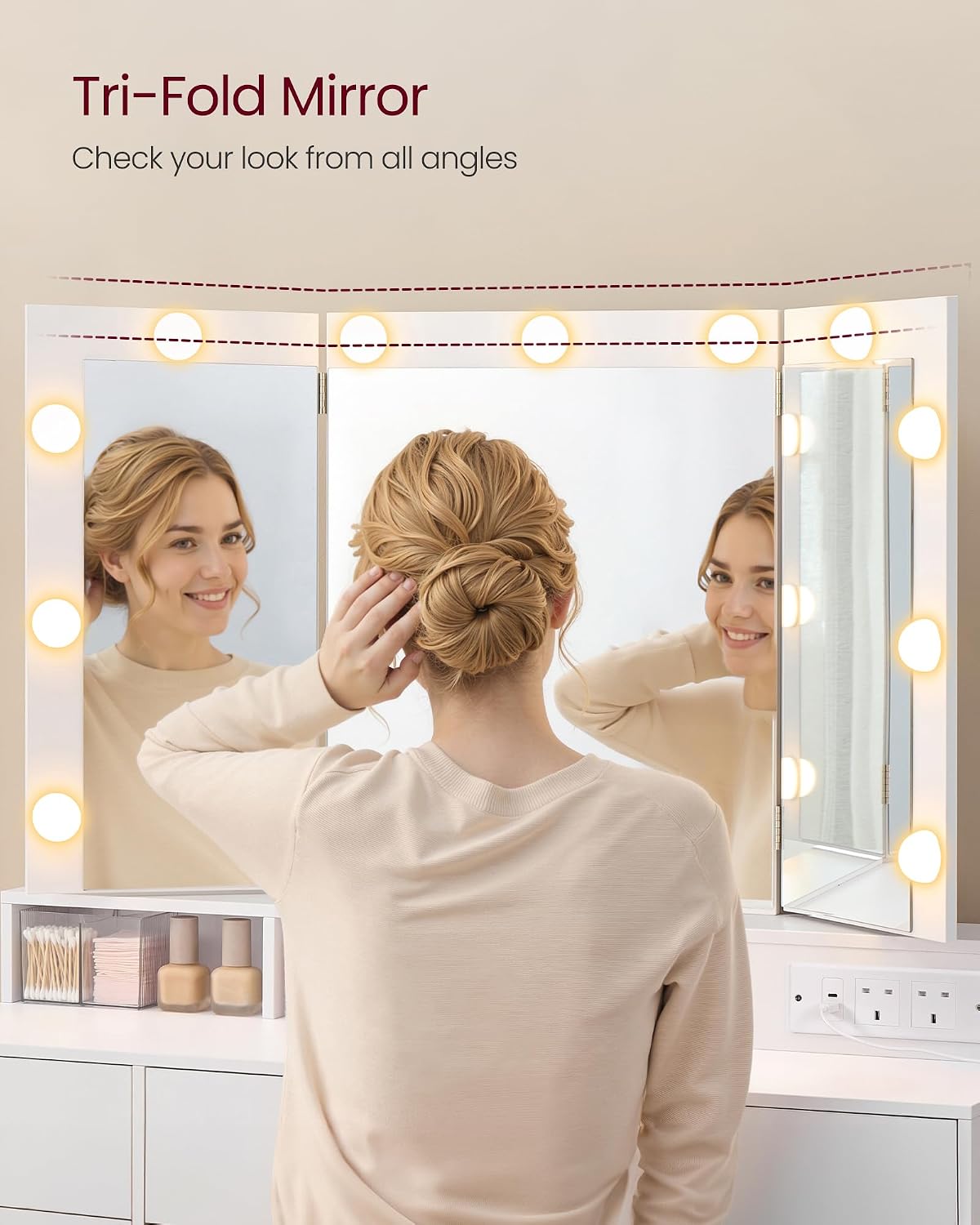 Dressing Table with Tri-Fold Mirror