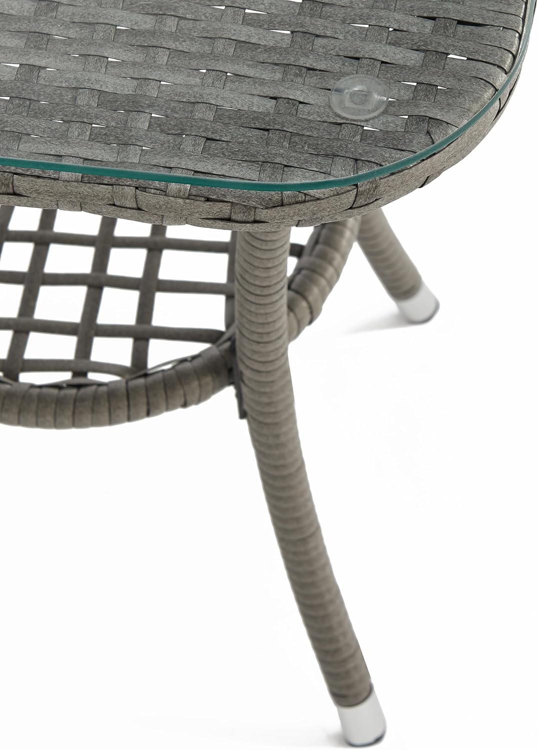 Outdoor Rattan Garden Bistro Set 3 Piece Wicker Table and Chairs Furniture with Cushions Glass Top Coffee Table for Conservatories Balcony Patio Poolside and Terrace (Grey)