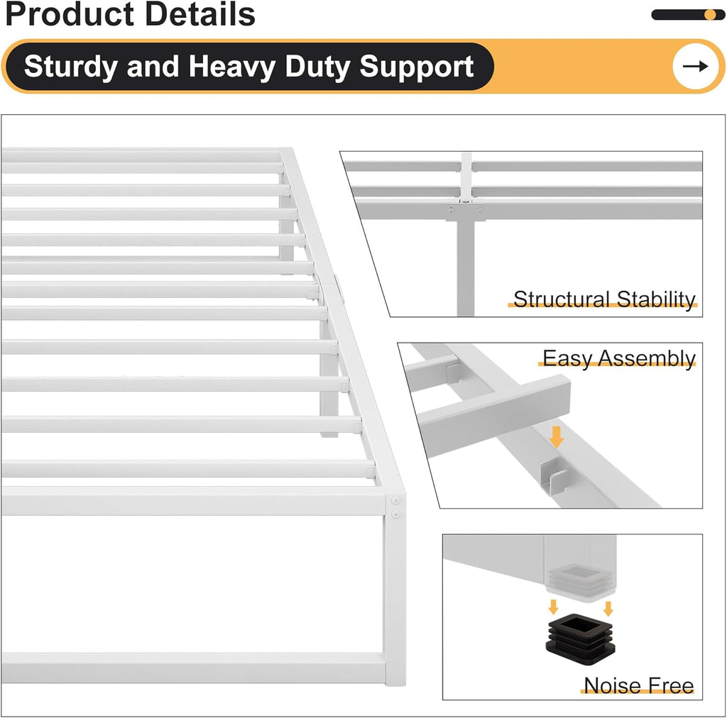 King Size Bed Frame 150x200 cm Metal Platform Bed King with Steel Slat Support