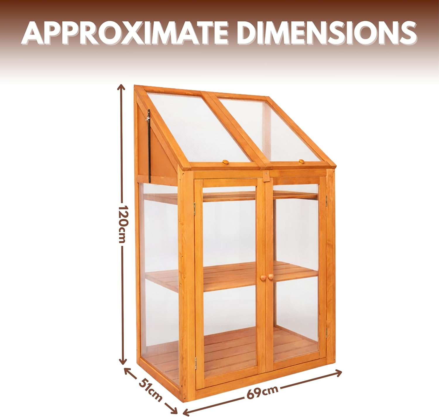Garden Mile Large 3 Tier Wooden Garden Greenhouse - 120cm Heavy Duty Transparent Polycarbonate Greenhouse - Cold Frames For Garden with 3 Storage Shelves