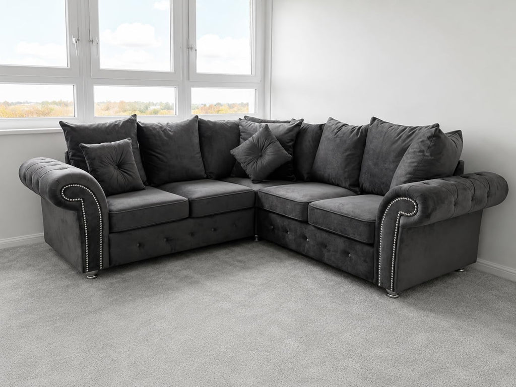 Grey Velvet Corner Sofa