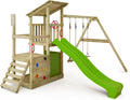 Wooden Climbing Frame FruityForest Fun XXL with Swing Set &amp; Apple Green Slide