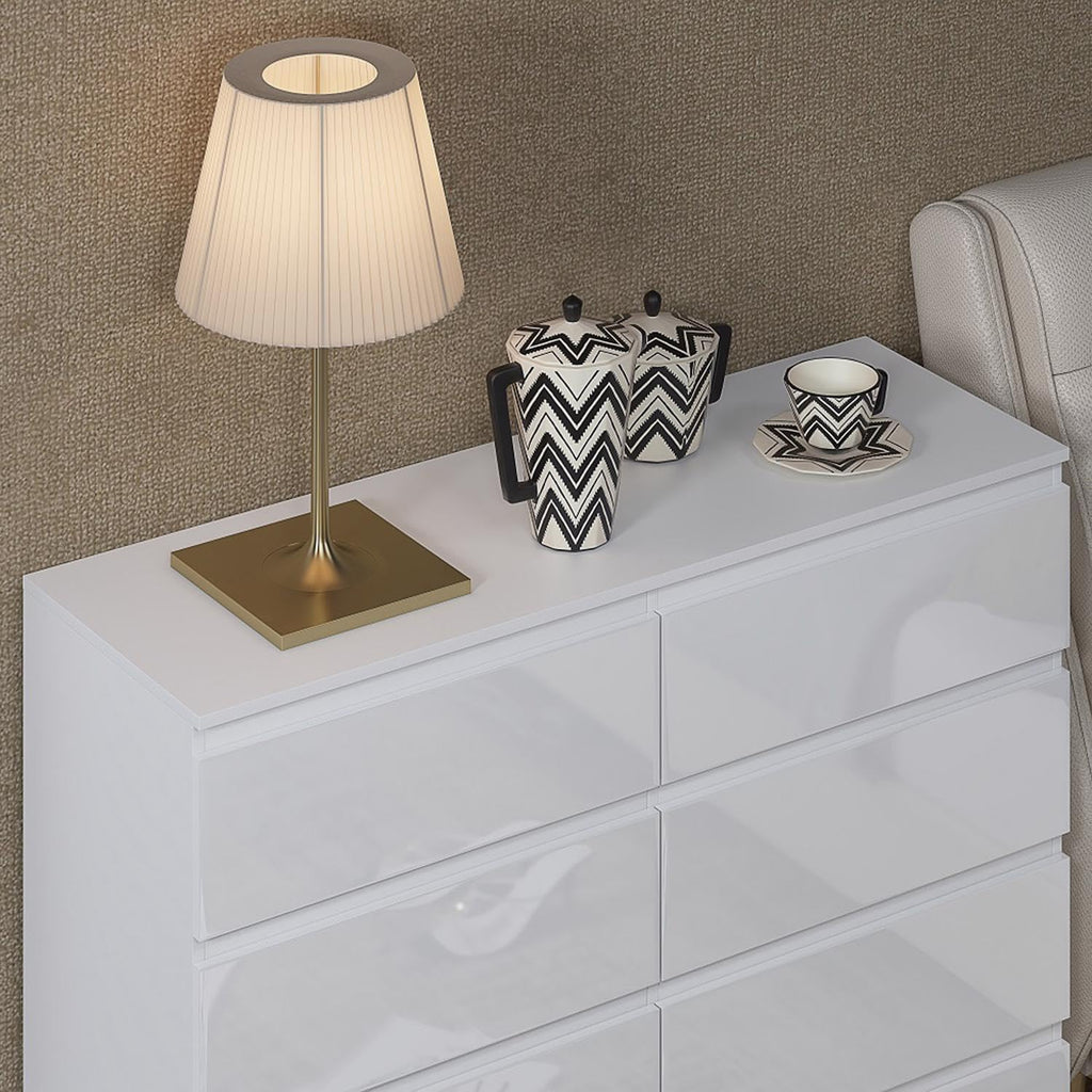 White Gloss XL 8 Drawer Chest. Modern Bedroom Furniture Chest of Drawers.Matt White with White Gloss Drawer Fronts - W110 x H99 x D40cm