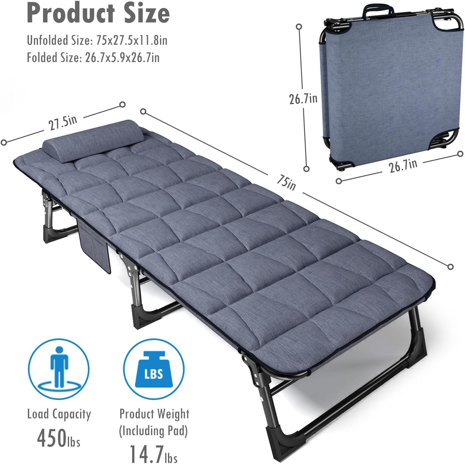 Foldable Sun Lounger with 4-Position Adjustable Backrest