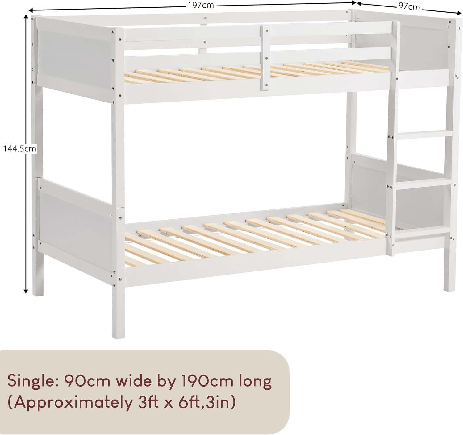Bed Detachable Kids Children Single 3ft Bed Frame Pine Wood (White)
