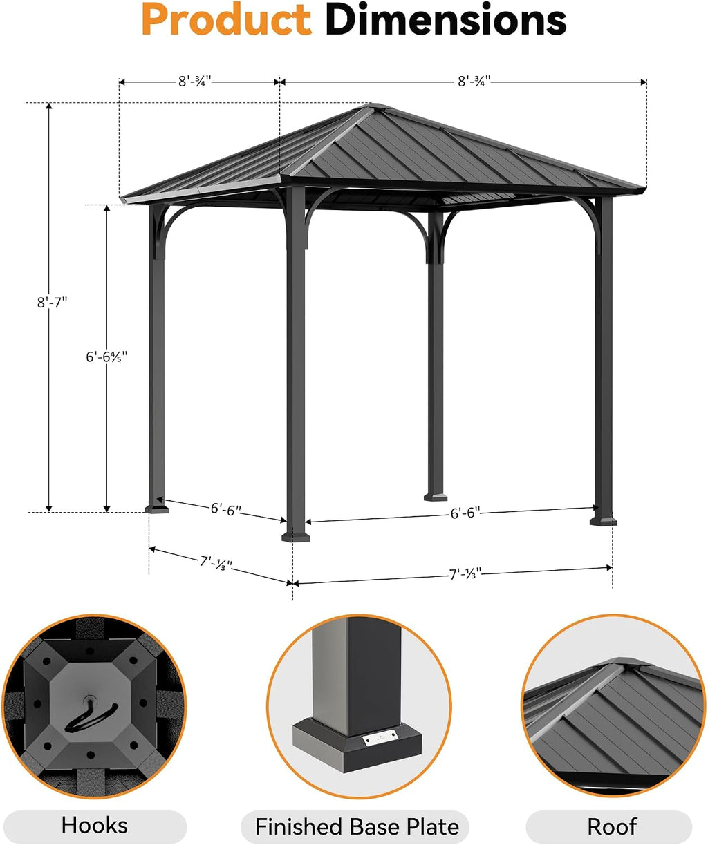 2.5 x 2.5m Hardtop Gazebo with Galvanized Steel Roof &amp; Detachable Curtains