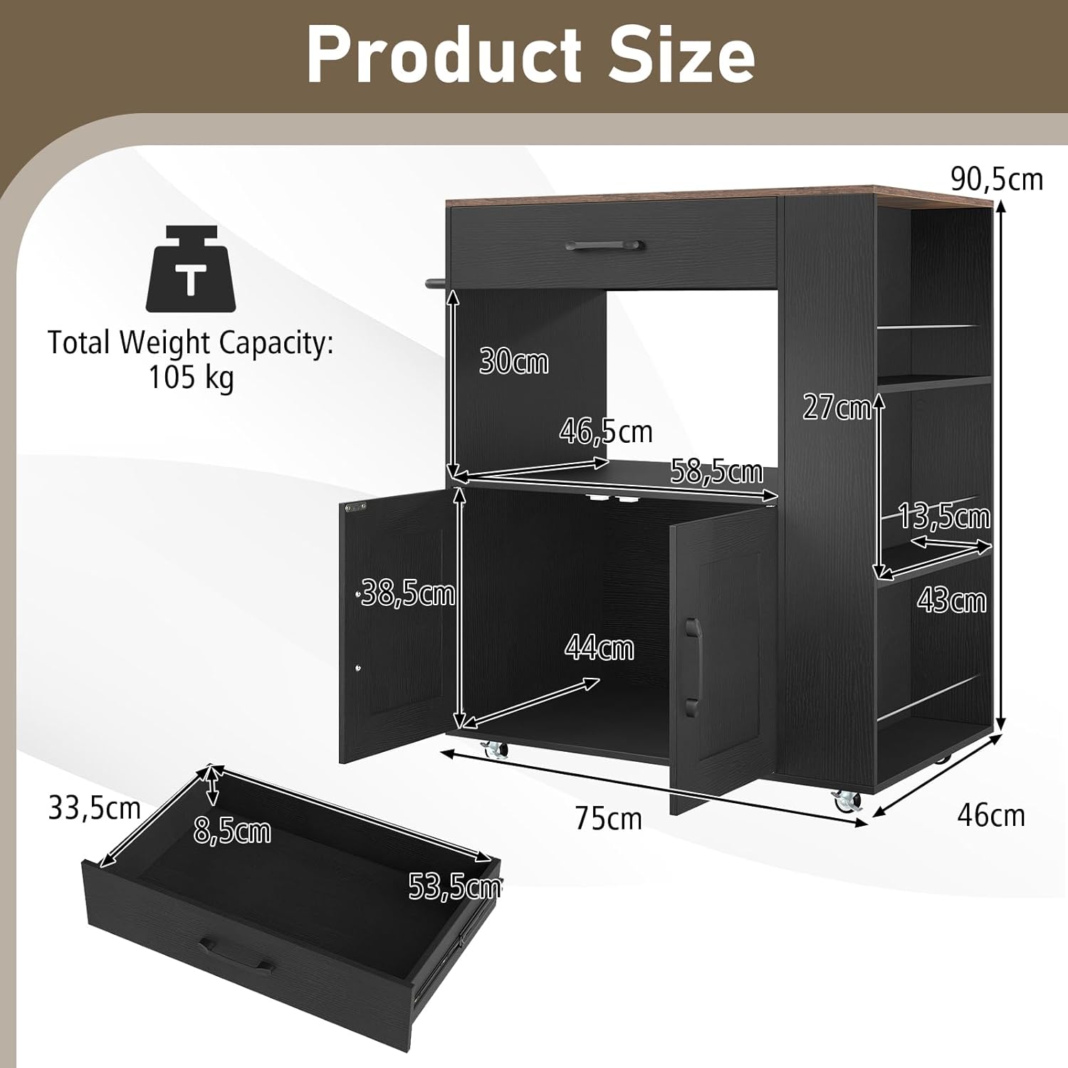 Kitchen Storage Trolley on Wheels