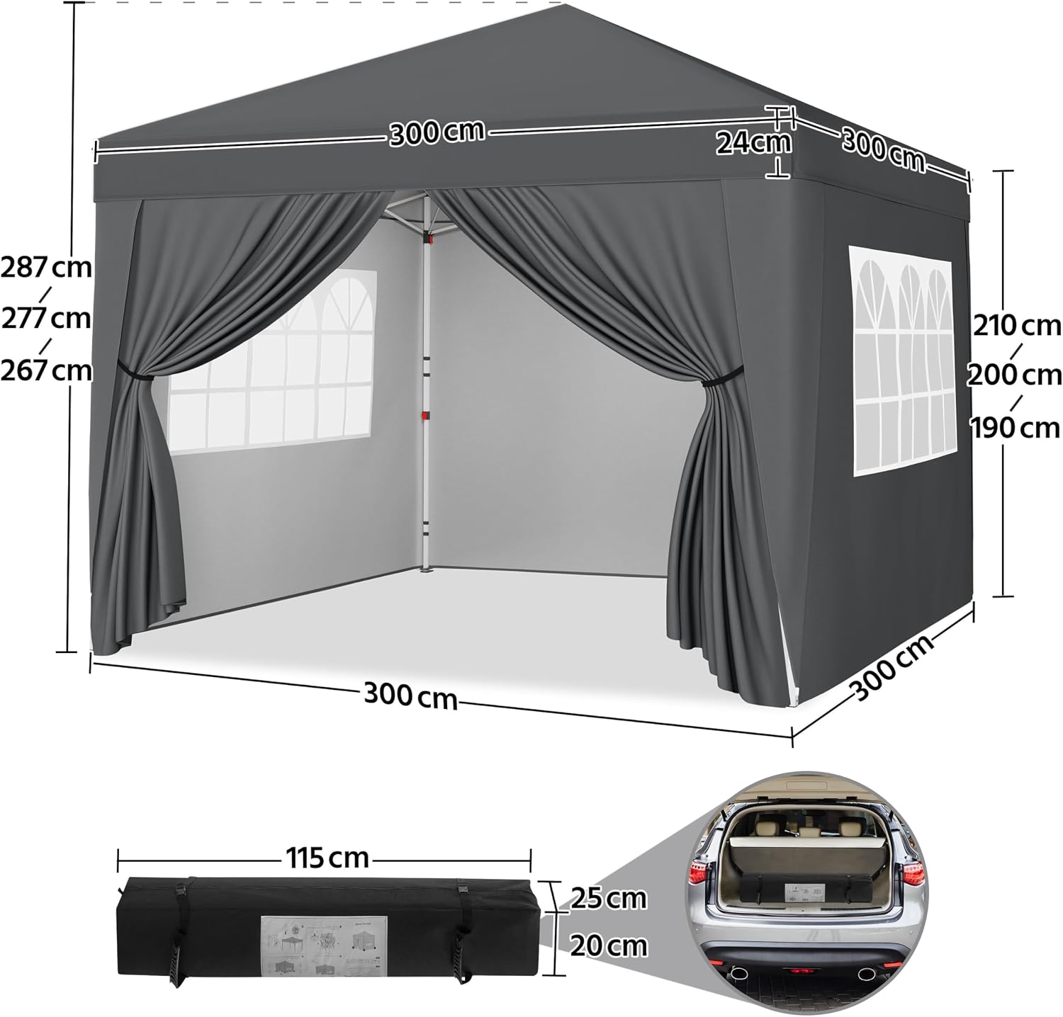 3m × 3m Pop-Up Gazebo with 4 Removable Side Panels