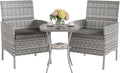 Garden Furniture Set 3 PCS Rattan Patio Conservatory Outdoor Bistro Set Patio Weave Companion Chair Table Set Grey