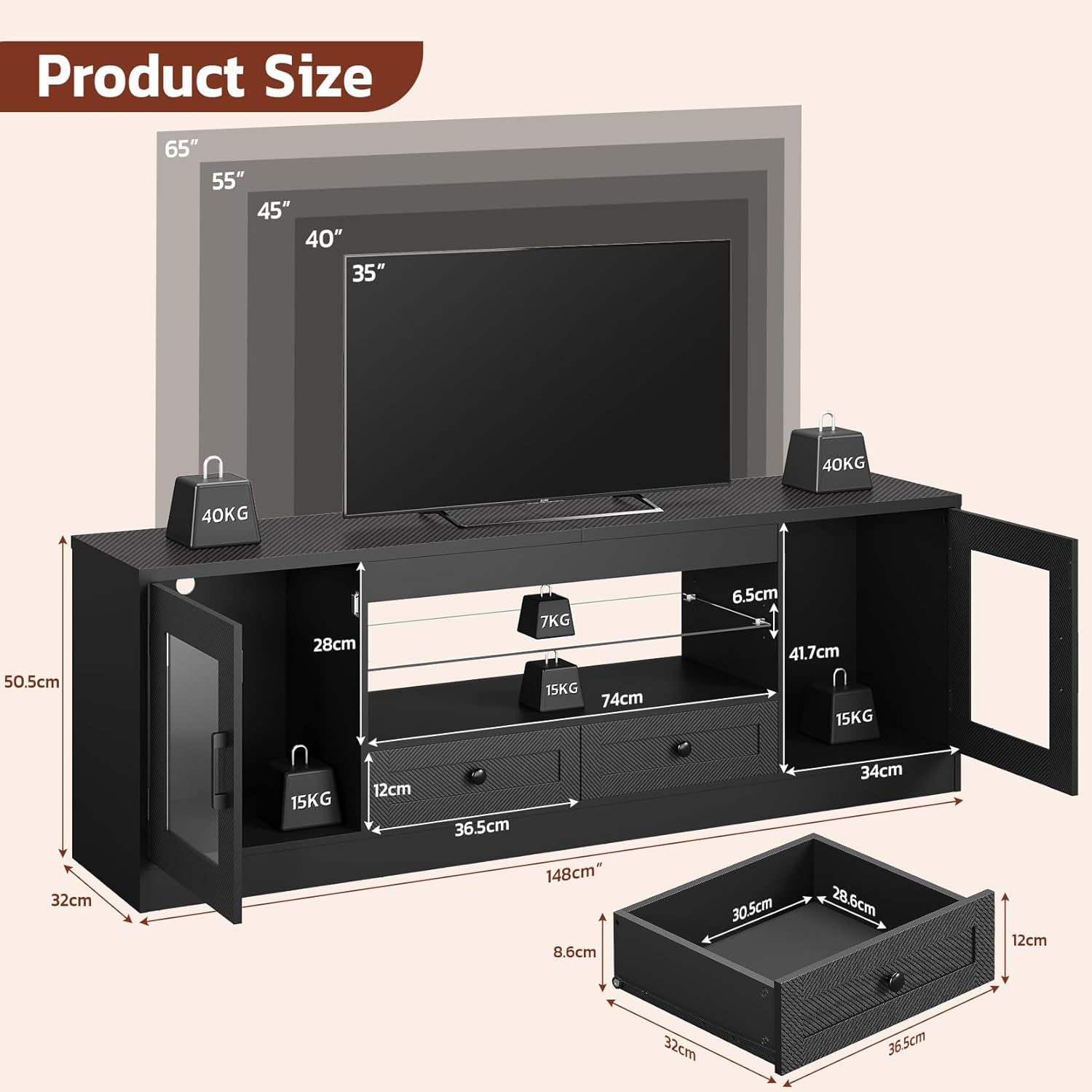 148 CM LED TV Stand Cabinet for 55/60/65 Inch TVs