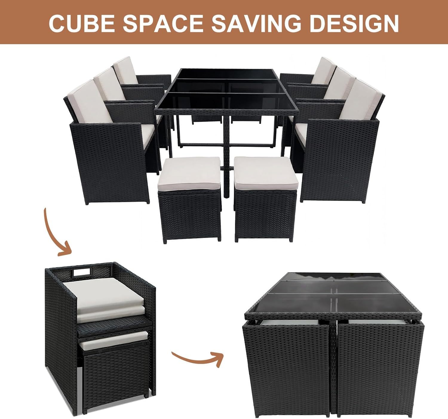 10 Seater Rattan Garden Dining Set with Large Table