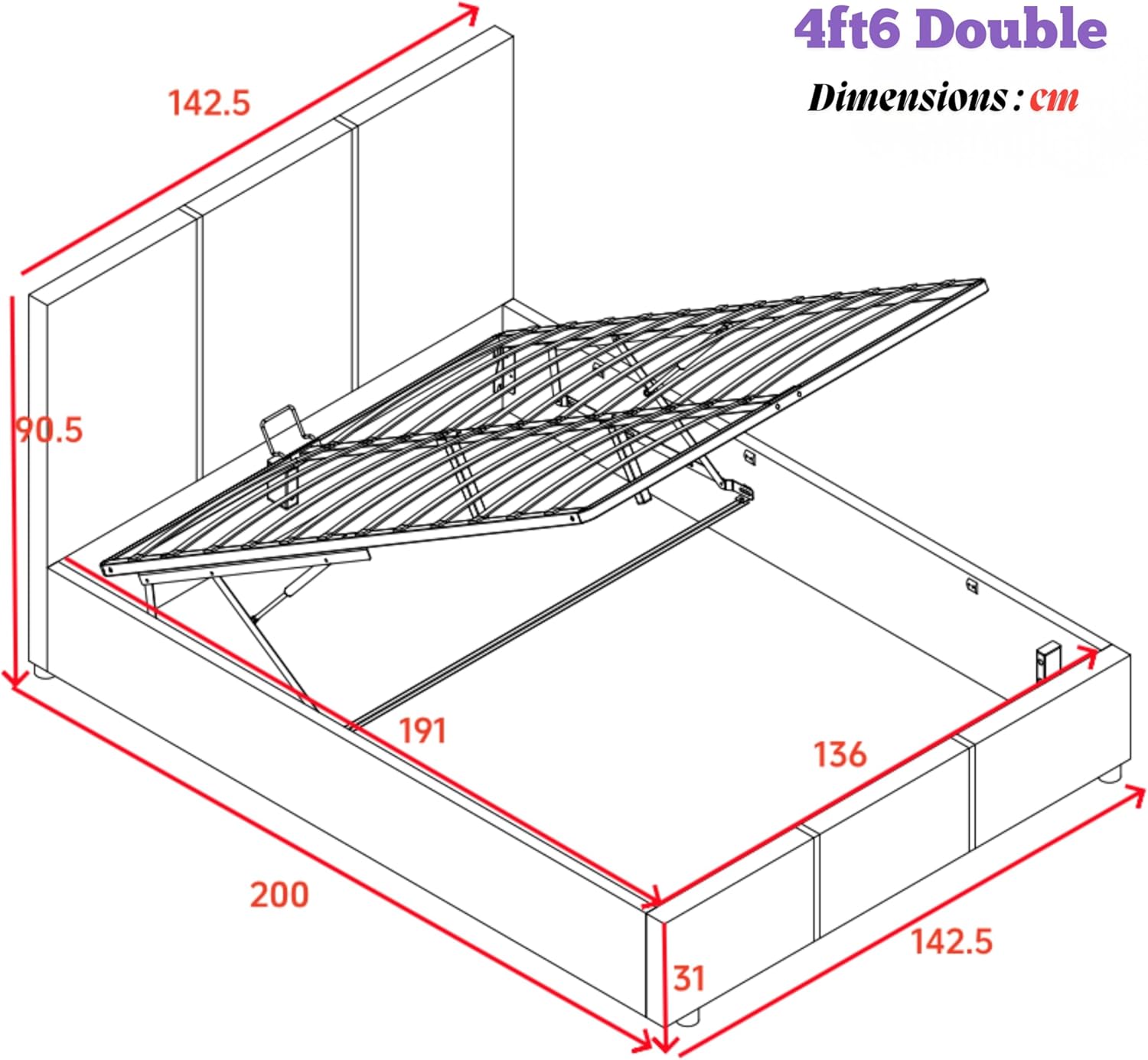 Double (4ft6) Grey Fabric Ottoman Storage Bed