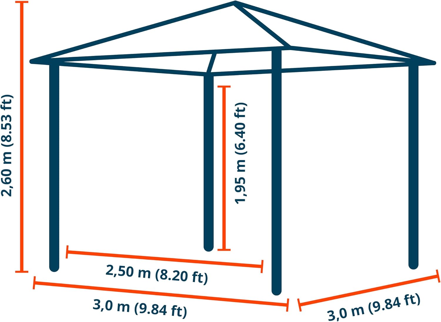 Garden gazebo 3x3 m polycarbonate roof approx. 6 mm - hardtop pavilion with 4 sides &amp; mosquito nets in grey