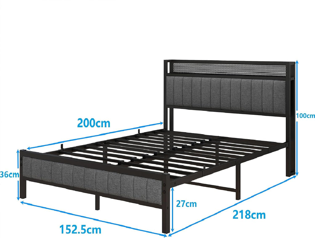 King Size Bed Frame with Storage and Headboard Shelf