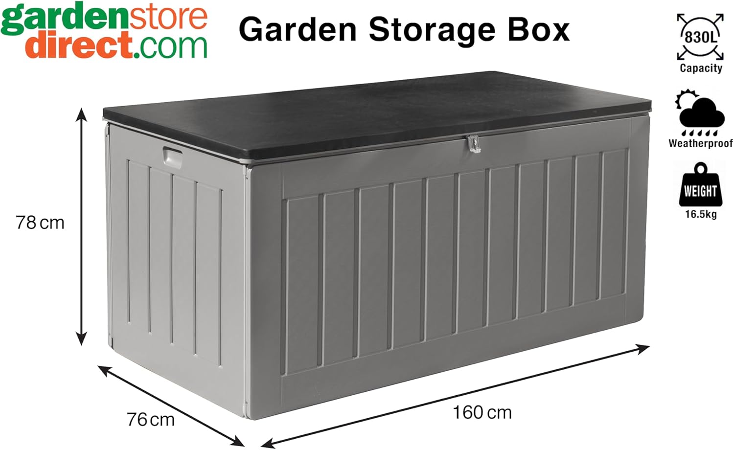 Garden Store Direct 830L/220 Gallon MASSIVE Capacity Outdoor Garden Storage Box Plastic Shed - Weatherproof &amp; Sit On with Wood Effect Chest (830 Litre
