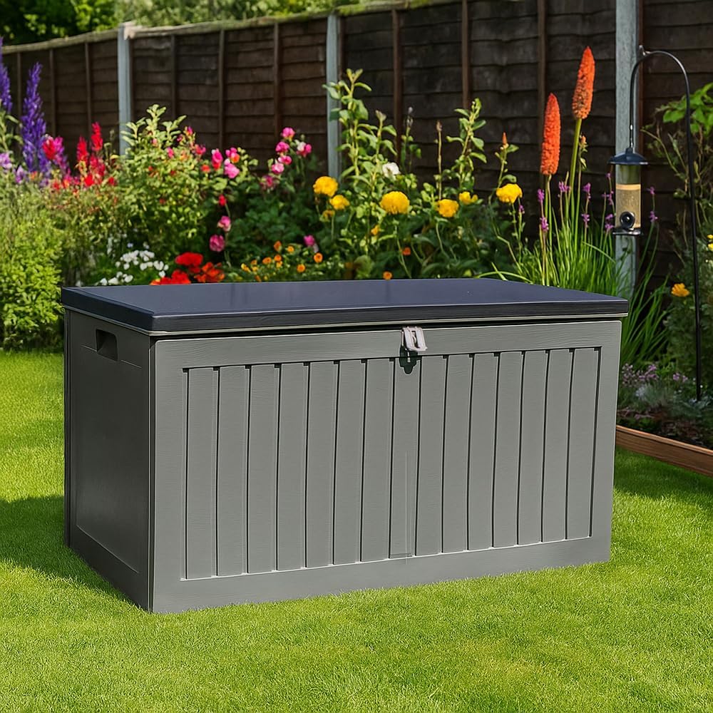 390L Garden Storage Box Waterproof Plastic Outdoor Storage Box with Lockable Lid