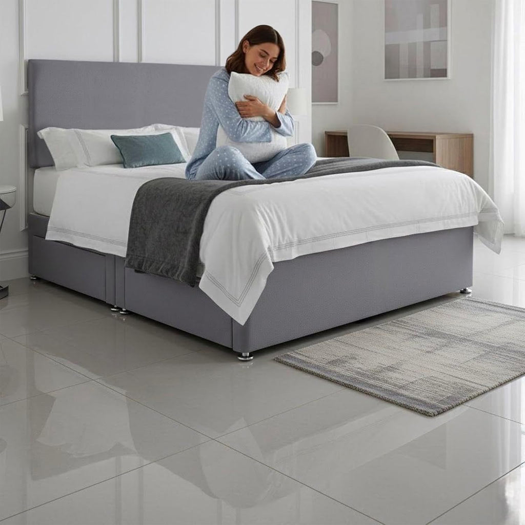Premium Plain Fabric Divan Bed Set With Mattress