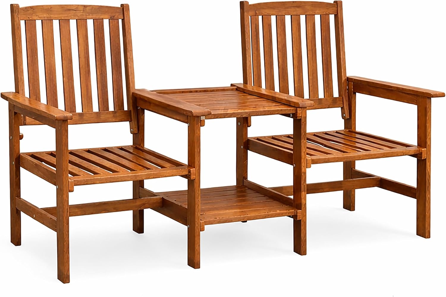 Garden Mile Jack and Jill Bench with Central Table - 2 Seater Wooden Garden Furniture