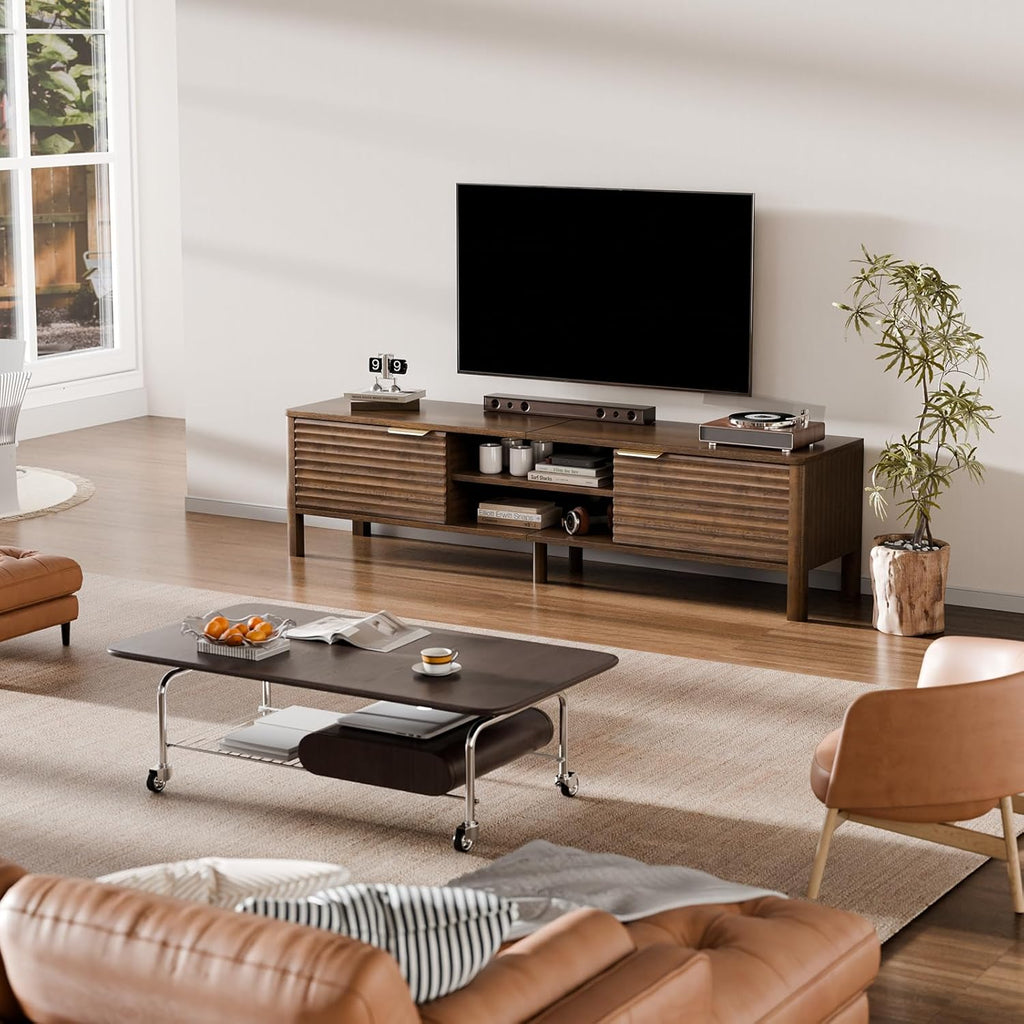 Wooden TV Stand Cabinet - 150cm Long TV Unit With Storage And Adjustable Shelves