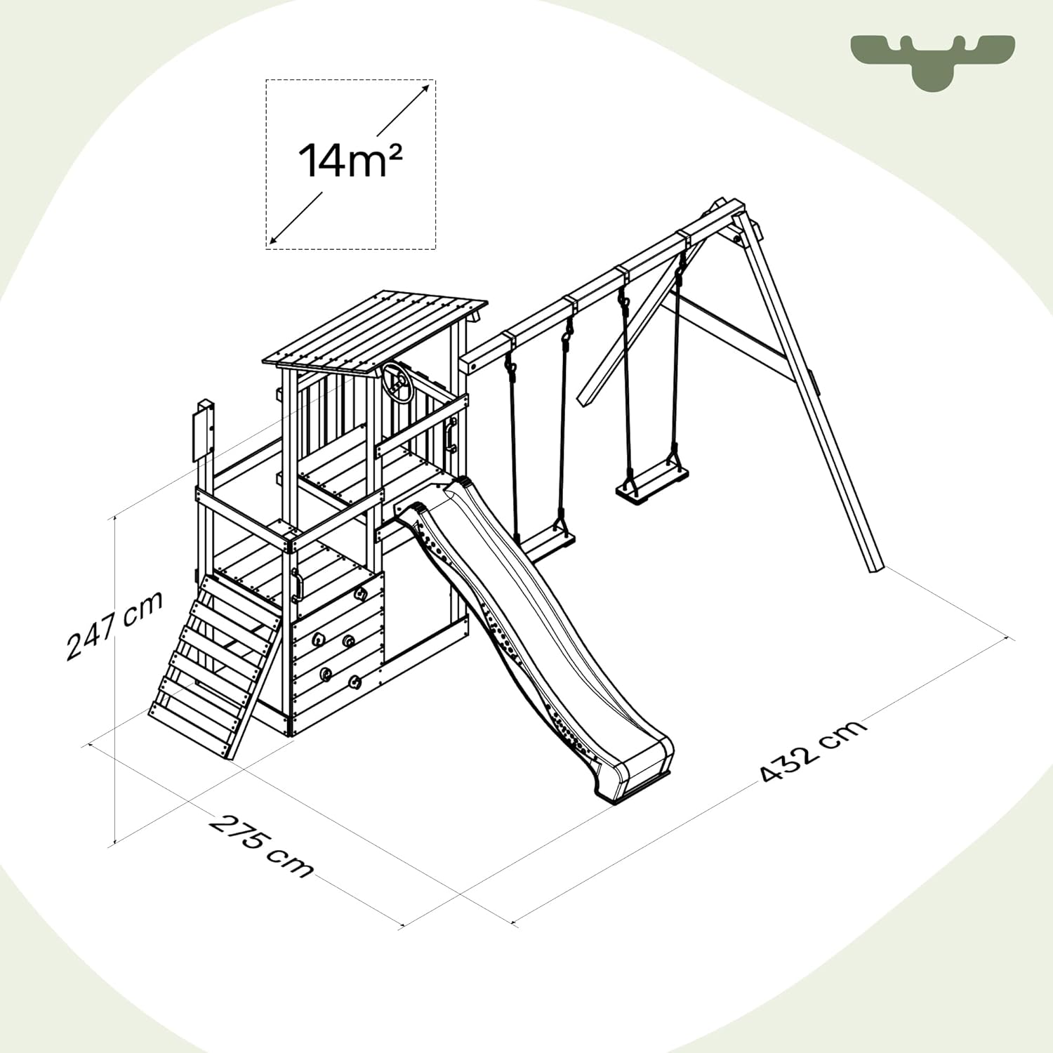 Wooden Climbing Frame FruityForest Fun XXL with Swing Set &amp; Apple Green Slide