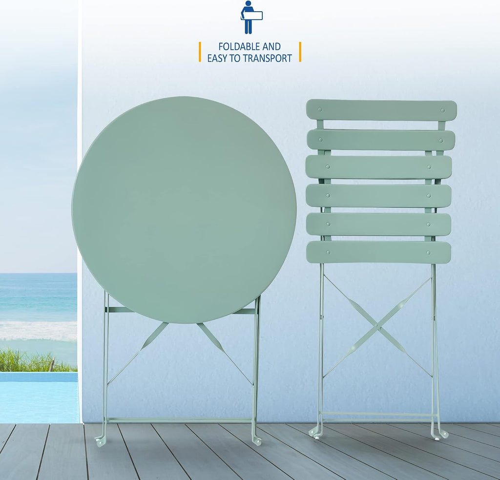 Patio Bistro Set 3 Piece with Foldable Table and Chairs - Powder Coated Steel Frame
