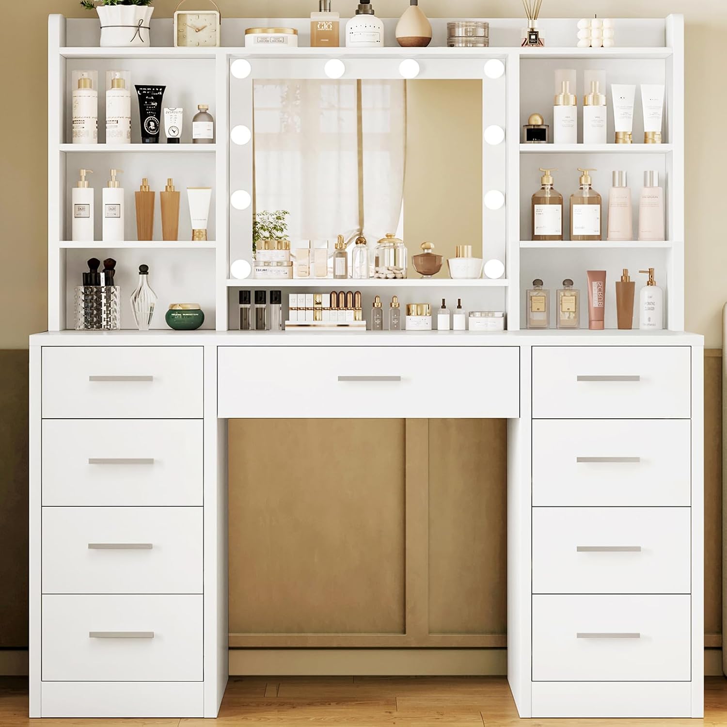 Dressing Table with 3-Color LED Lights Mirror