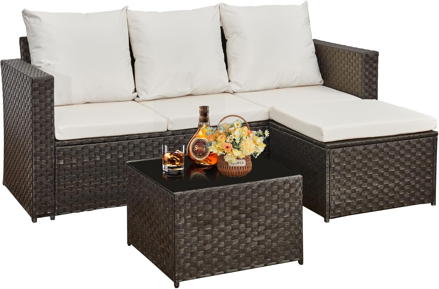 3-Piece Rattan Garden Furniture Set