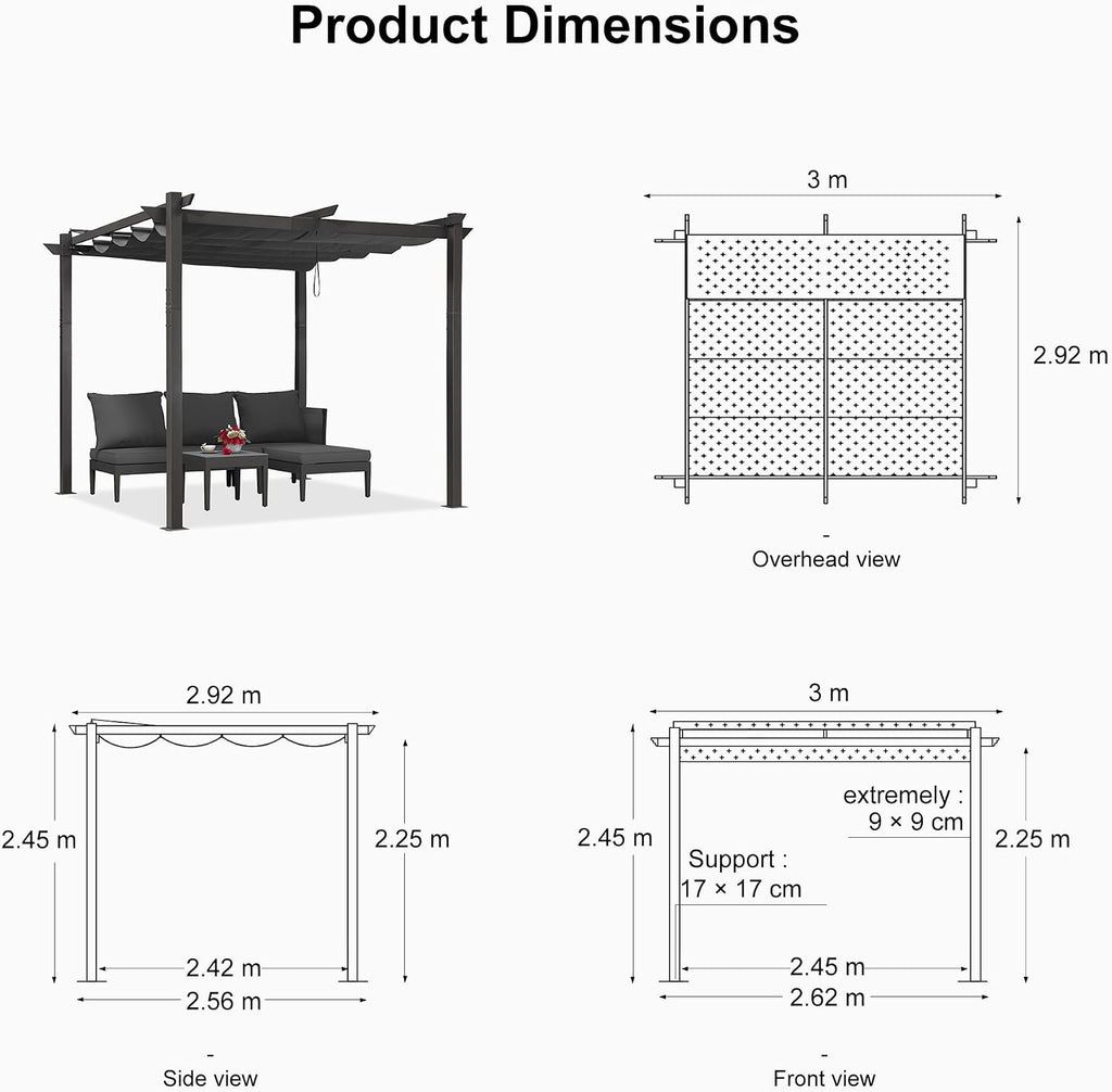 3 X 3 m Retractable Pergola