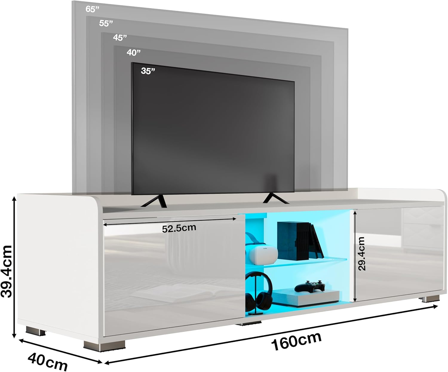 160cm Large White TV Unit