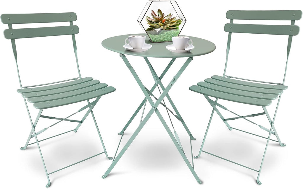 Patio Bistro Set 3 Piece with Foldable Table and Chairs - Powder Coated Steel Frame